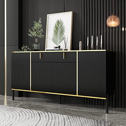 PREMTURE Large Fluted Black Storage Cabinet, Modern Sideboard, Buffet, and Console Table for Living Room, Dining Room, Entryway