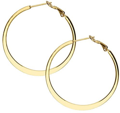 LÖB Creolen Edelstahl 750er Gold Vergoldet Rund 40mm, Damen Ohrringe Klappcreolen Modern Minimalistisch Schlicht Leicht Klein Groß Schmuck