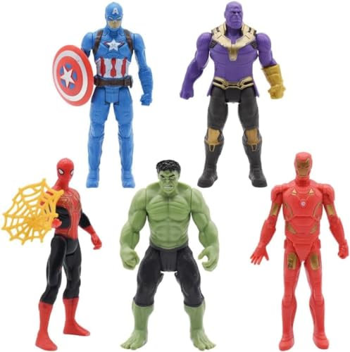 5 pack Heros F-igures Pvc Collecting Hulk Iron Man Thanos Spider Model Cake Toppers Heros Series Toy for Kids Birthday Gift Cake Topper party Supplies cartoon character