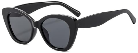 LJCZKA Retro Katzenaugen Sonnenbrille für Damen Vintage Ovale Sonnenbrille 90er Mode Cateye Brille Dicker Rahmen Schattierungen mit UV Schutz (Schwarz Schwarz)