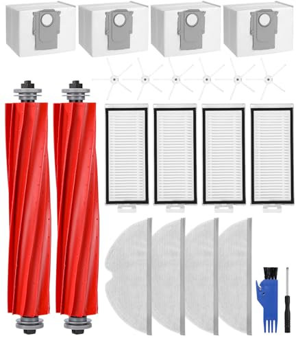 Tixexo Zubehör für Roborock Q7/ Q7+/Q7 Max/Q7 Max+ Staubsauger, 2 Hauptbürste, 4 HEPA Filter, 6 Seitenbürsten, 4 Wischtücher, 4 Staubbeutel, Ersatzteile für Roborock Q7