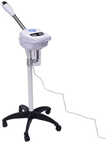Vaporizador facial de ozono, máquina de vapor facial multifunción con boquilla giratoria de 360 ° y ruedas, vaporizador facial profesional con depósito de agua de 860 ml para salón y hogar