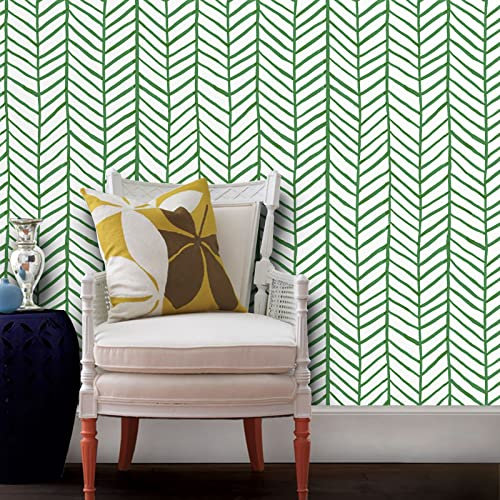 Green Geometric Wallpaper,44.5 x 1000 cm Green Striped Wallpaper Peel and Stick Wall paper Self Adhesive Wall paper Self Adhesive Furniture Wrap for Living Room,Bathroom,Kitchen,Drawer,Cabinets
