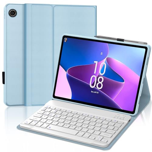 IVEOPPE Case with Keyboard for Lenovo Tab M10 10.1 Inch 2022, Slim Cover with Detachable Bluetooth UK Layout Keyboard for Lenovo Tab M10 3rd Gen (TB-328FU/TB-328XU), Blue