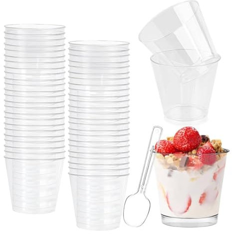 Gttyowyin 50 Stück Desserttasse, 200ML Dessertbecher Klare Dessertschalen Wiederverwendbar Rotundität Desserttassen Becher für Zuhause Desserts Pudding Mousse Eis Party