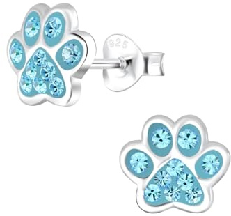 Monkimau Mädchen Ohrringe Paw Print - Aqua Bohemica | Ohrstecker aus 925 Sterling Silber | Kinderohrringe hypoallergen