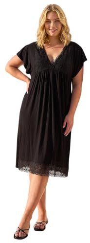 Roman Curve Lace V-Neck Midi Dress for Women UK - Ladies Everyday Holiday Spring Summer V-Neckline Comfy Soft Evening Vacation Work Party - Black Plus - Size 18