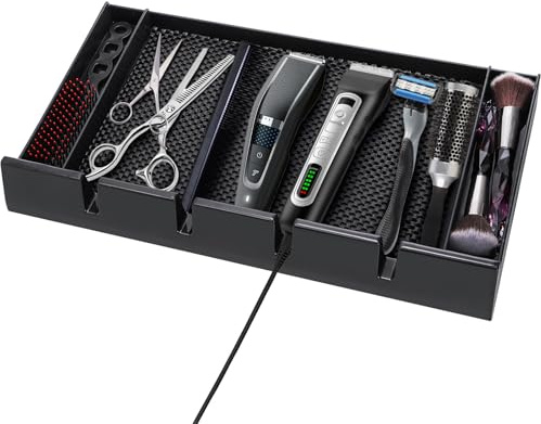 Hedume Barber Clipper Tray Organizer with Anti-Slip Mat, Corded Clippers Holder for Hairdresser, Multifunctional Razors Case for Clippers, Trimmers & Other Tools Storage - 15.7 L x 8.5 W