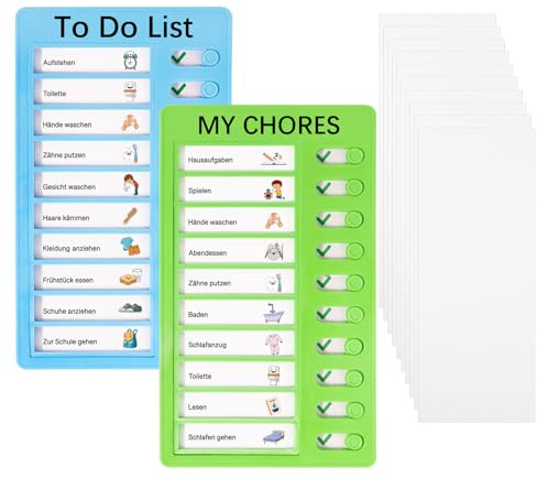 Memo Checklist Tafel,2 PCS Routine Planer Kinder mit Austauschbaren Blättern Abwischbar To Do Liste und Checkliste für Tagesplan Aufgaben und Lernplanung Ideal für Morgenroutine Abendroutine