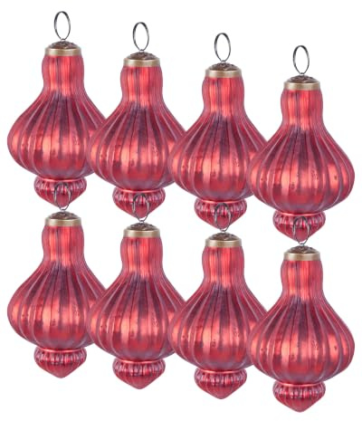 Weihnachtskugeln 8er Set Glas rot handgemacht Christbaumkugeln Vintage Brillant