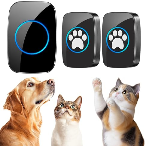 Busteelight Edge Touch Black Dog Bells Toilet Training (2 Bells & 1 Chime) | Durable Dog Bell & Wireless Dog Doorbell, 1000ft, LED, Waterproof Dog Buttons for Talk Training, Dog Training Bells for Door