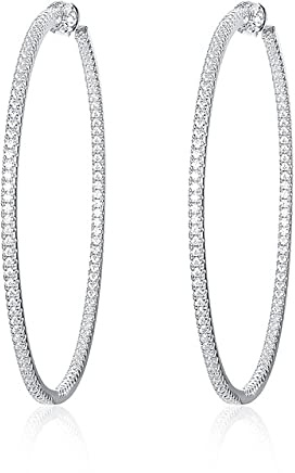 LZRHJN Glänzende Silberne Farbe, riesige Creolen, Zirkonia, dünner Ring, Ohrringe für Damen, groß, rund,
