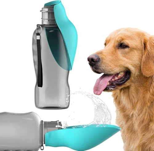 Bebedero Portátil para Perros de 800 ml - Sin BPA, Botella De Agua con Cuenco Plegable, Paseos, Senderismo, Camping, Montañismo y Viajes (Azul)