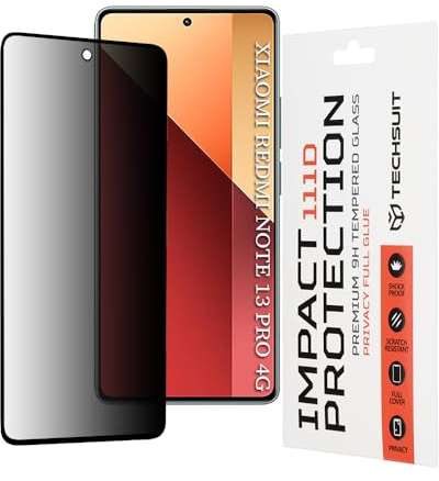 Techsuit Sichtschutzfolie für Xiaomi Redmi Note 13 Pro 4G, Poco M6 Pro 4G Gehärtetes Glas mit 9H Härte, Vollständige Abdeckung, Stoßschutz, Anti Fingerabdruck, Blasenfrei, 111D Privacy Full Glue