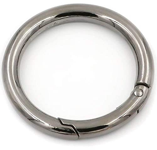 2 x Karabinerring mit Federöffnung, O-Ring, rund, Schnappverschluss, Schlüsselanhänger, schwarz, 32 mm