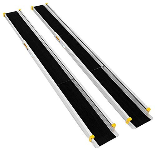 Goplus Wheelchair Ramp, Adjustable Portable Aluminum Ramps with Non-Skid Surface for Home Steps Stairs Doorways, 4' to 7' Telescopic Handicap Ramp 600 LBS Capacity