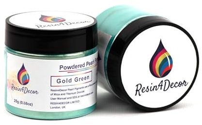 RESIN4DECOR Metallpulverförmiges Perlglanzglimmerpigment für Epoxidharzprojekte, Schmuck, Kunsthandwerksprojekte, Epoxidtisch, Tafel, Tablett, Leinwand, Malerei, 25g (Gold Green)