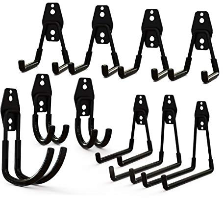 Garagenhaken, Garagen-Aufbewahrungshaken, schwarz, strapazierfähig, Wandhalterung, Organizer, Werkzeugaufbewahrung für Elektrowerkzeuge, Leiterhaken (10 Packungen)