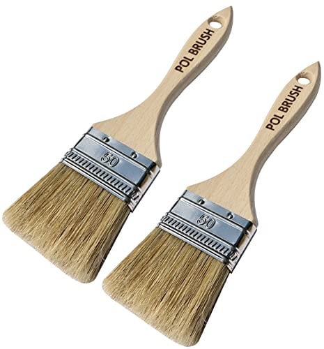 Set of 2 2 Inch Flat Paint Brushes - High European Quality - Natural Bristles - for Home, Wood, Walls, Art, Trim & Furniture - for Acrylic, Oil, Stain, Chalk & Latex Paints