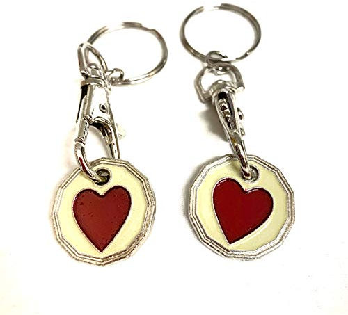 UK Phoenix Trolley Token New £1 Coin Shape 12 Sided Shopping Cart Key Ring Release Shop Locker Keychain (2 x Heart)