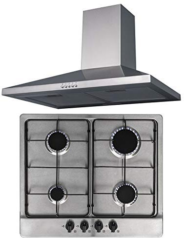 SIA Stainless Steel 60cm 4 Burner Gas Hob And Chimney Cooker Hood Extractor Fan