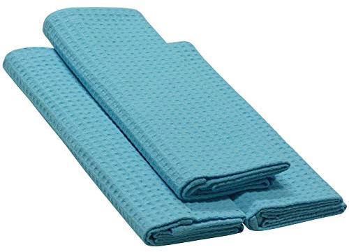 Gariella - 3 Geschirrtücher aus 100% Baumwolle, Waffel-Piqué 70 x 50 cm, Handtuch, Küchentuch, Spültuch, Putztuch, Farbe: hellblau, türkis
