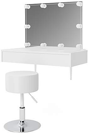 Vicco Schminktisch Alessia, Kosmetiktisch mit Spiegel, Weiß, 90 cm mit LED Beleuchtung und Hocker