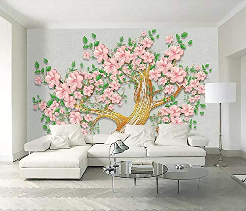 Tapete 3D Wandbild Geprägte Rosa Graue Blume Fototapete 3D Effekt Vliestapete Wohnzimmer Wanddeko