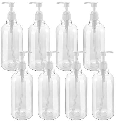 TOPBATHY 8 Stücke Pumpflasche Nachfüllbar Pumpspender Leer Handgel Pumpe Gelspender Reinigung Flüssigkeiten Flasche Pumpseifenspender für Shampoo Lotion Küche Bad (500ML)