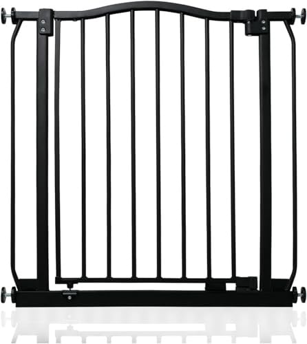 Safetots Treppenschutzgitter mit Gebogenem Oberen Teil, 71cm - 80cm, Mattschwarz, Treppenschutzgitter mit Druckbefestigung, Babygitter für Türen