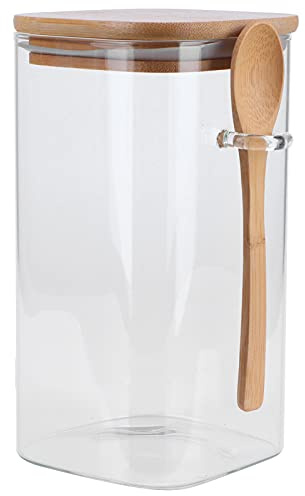 Alvinlite Frasco de vidrio con tapa y cuchara, recipiente de condimento de sellado para especias de té en grano de café(1200ML)