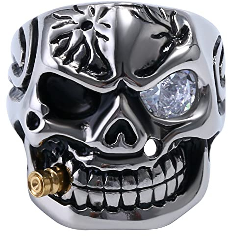 OIDEA Herrn - Damen Ringe Schädel-Persönlichkeit Edelstahl Diamantbesetzt Skull Punk Rock Stil Rot Weiß 54 (17.2) ~ 70 (22.3)