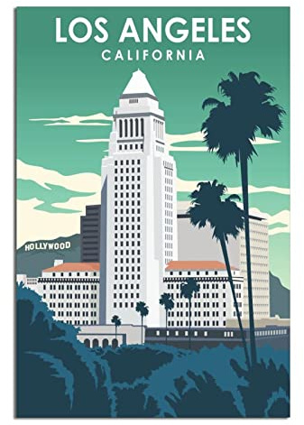 Vintage California Los Angeles Reiseposter City Hall Dekorative Poster Modern Schlafzimmer Leinwand Kunst Poster Bild Gemälde Poster Wanddeko Kunst Geschenk