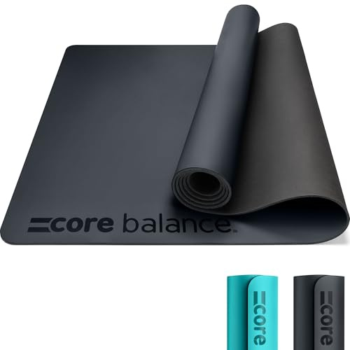 Core Balance Rubber Exercise & Yoga Mat | Heavy-Duty Rubber, PU-Coated Non-Slip Grip, Extra-Wide, Shock-Absorbent, Ideal for Yoga, Pilates & HIIT, Carry Strap Included