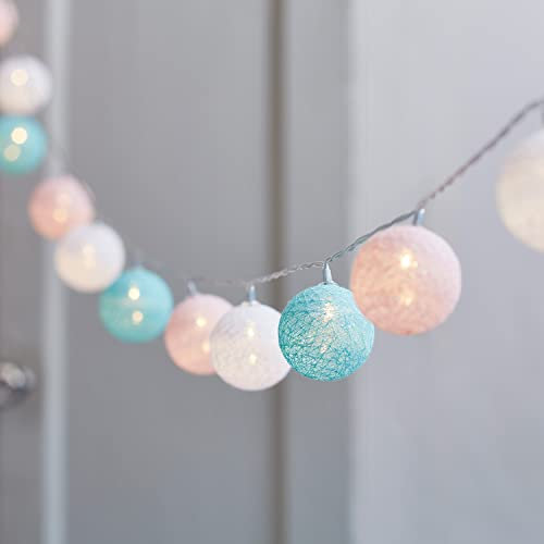 Lights4fun 20er LED Cotton Ball Lichterkette Innen Timer batteriebetrieben Pastell Lichterkette Kinderzimmer Mädchen Rosa Lichterkette bunt Schlafzimmer Dekorative Lichterkette