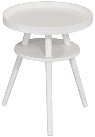 Casa Vital Maki Couchtisch 40 x 40 x 48 cm Holz weiß, praktischer dekorativer Beistelltisch, Nachttisch, 2 Ebenen, erhöhter Rand
