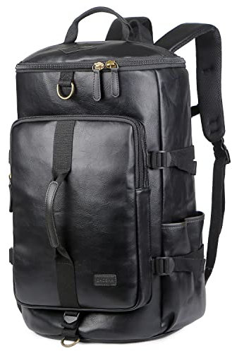 Baosha HB-26 3-Ways Herren Rucksäcke Handgepäck Schultertasche Convertible PU Leder Reisetasche Wanderrucksäcke Sporttasche Travel Duffel Bag Weekender Tasche (Schwarz)