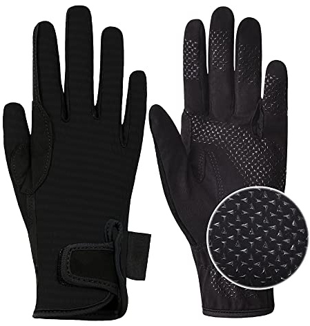 ChinFun Women's Horse Riding Gloves Stretchable Equestrian Gloves Breathable Horseback Lady Youth Girls Outdoor Cycling Black S