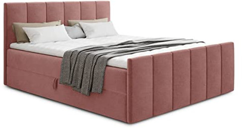 Boxspringbett Star Lux mit Fußteil, 2 Bettkästen und Matratzentopper - Doppelbett mit Topper, Bonell-Matratze, Polsterbett, Bett, Betten, Schlafzimmer (180 x 200 cm, Pink (Kronos 29))
