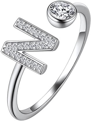 Suplight Damen Offener Ring 925 Sterling Silber Solitärring Diamant Initiale Alphabet Fingerring mit Buchstabe N Geschenk für Frauen Mädchen