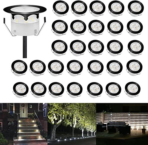CHNXU LED Bodeneinbaustrahler 30er Set Treppenbeleuchtung Ø45mm 1W Kaltes Weiß Terrassen Einbaustrahler Aussen 12V IP67 Wasserdicht Bodenlampe für Garten Holzbrücke Pool Holzdeck, Schwarz