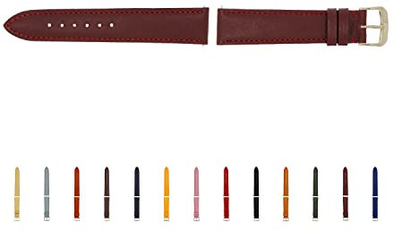 SELVA Cinturino di ricambio per smartwatch, in pelle, 14-24 mm, prodotto in Germania, Bordeaux con fibbia argentata, 14 mm, cinghia