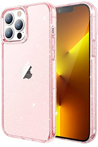 JETech Glitter Case for iPhone 13 Pro 6.1-Inch, Bling Sparkle Shockproof Phone Bumper Cover, Cute Sparkly for Women and Girls (Pink)