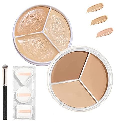 Tri-Color Concealer, Sweet Mint Concealer, 3-in-1 Foundation, Concealer zur Korrektur der Gesichtsfarbe (mit 1 Pinsel/3 Puffs) (Size : Tri-Color Concealer kit 2#)