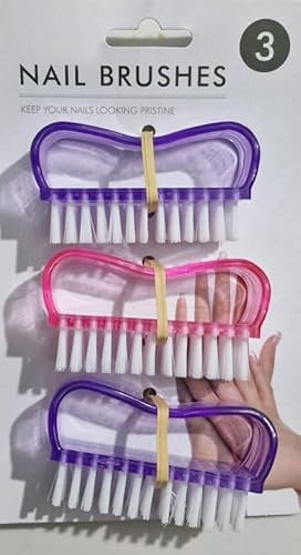 Nail Brush for Cleaning Nails Soft Nail Brushes set of 3 Plastic handle Finger Tip Scrubber, Small Hand Cleaning Brush for Hand, Feet, Nails (Multi Color)