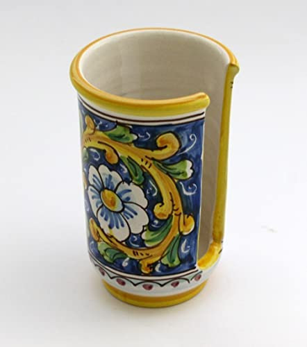 Portabicchieri piccolo in ceramica siciliana blu giallo verde rosso di santo stefano di camastra decorata a mano barocco Art 18