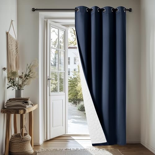 Deconovo Thermovorhang Kälteschutz, Gardinen mit Ösen gegen Kälte, Wärmeisolierend Vorhang Verdunkelung Wohnzimmer, 260x140cm(HöhexBreite), Dunkelblau, 1 Stück