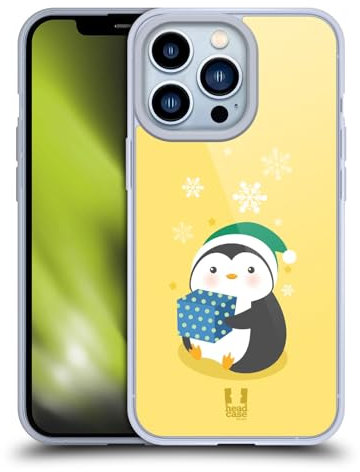 Head Case Designs Blue Gift Box Kawaii Christmas Penguin Gel Case [Military Grade Protection] Compatible with Apple iPhone 13 Pro and Compatible with MagSafe