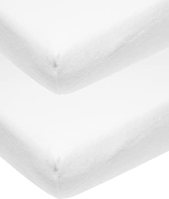 Meyco Baby Uni Molton Stretch Spannbettlaken 2er Pack für das Kinderbett (wasserdichter Matratzenschoner, extra elastisch und atmungsaktiv, Bettauflage aus 80% Baumwolle, Maße: 60 x 120cm), Weiß