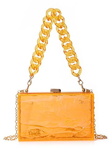 EVEOUT Acryl Transparent Abend Clutch Klare Box Gelee Handtasche Schultertaschen für Party(Orange 03)